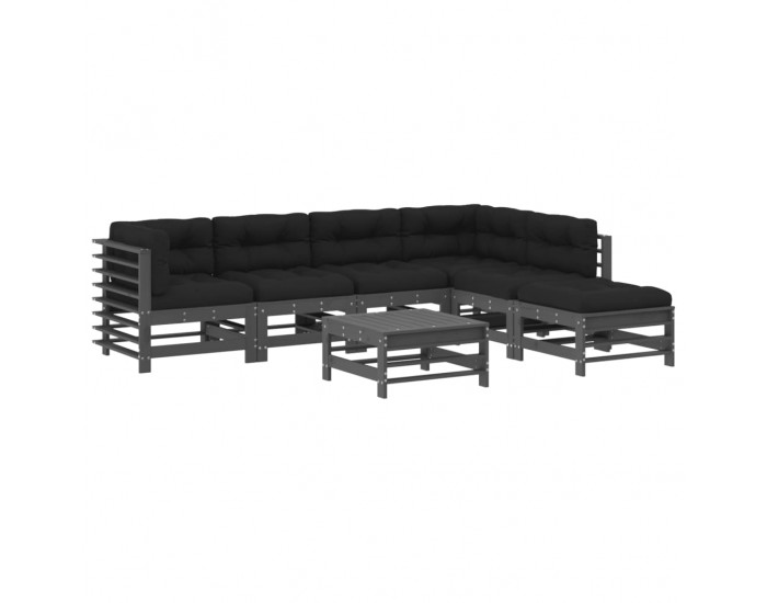 Sonata Set mobilier de grădină cu perne, 7 piese, gri, lemn masiv