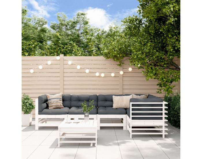 Sonata Set mobilier relaxare grădină&perne 6 piese alb lemn masiv pin