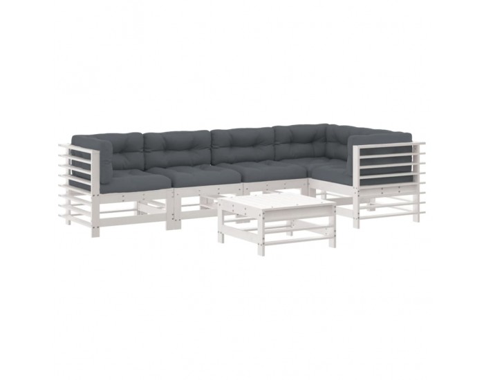 Sonata Set mobilier relaxare grădină&perne 6 piese alb lemn masiv pin