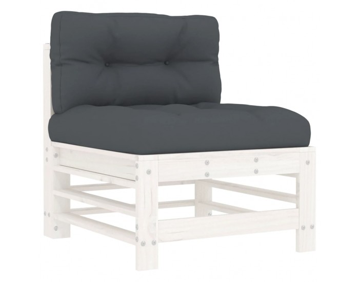 Sonata Set mobilier relaxare grădină&perne 6 piese alb lemn masiv pin