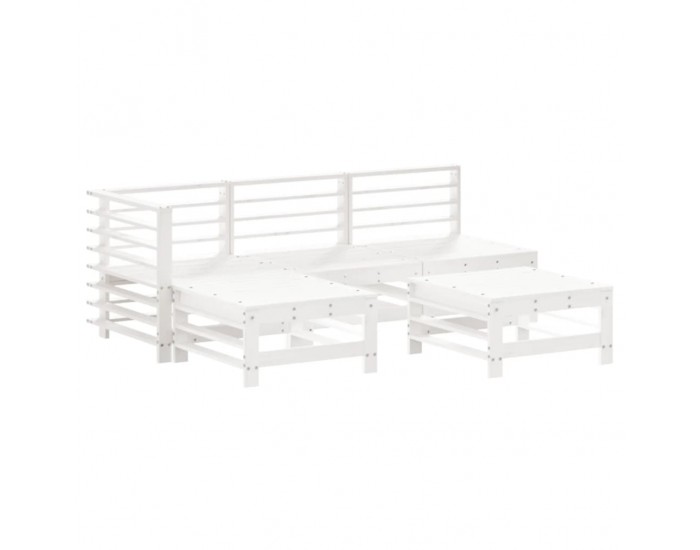 Sonata Set mobilier de grădină cu perne, 5 piese, alb, lemn masiv