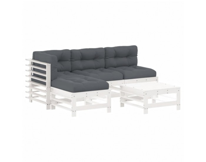 Sonata Set mobilier de grădină cu perne, 5 piese, alb, lemn masiv