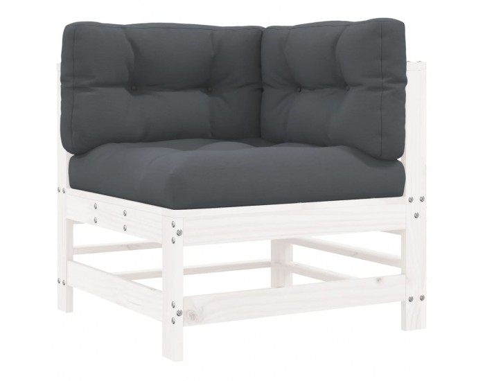 Sonata Set mobilier de grădină cu perne, 5 piese, alb, lemn masiv