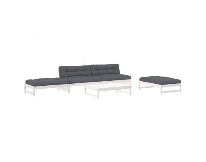Sonata Set mobilier relaxare grădină&perne 6 piese alb lemn masiv pin