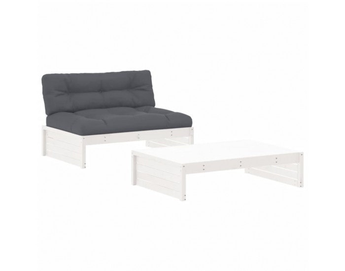 Sonata Set mobilier de grădină cu perne, 2 piese, alb, lemn masiv