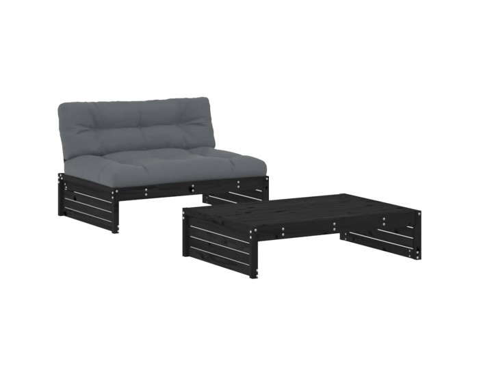 Sonata Set mobilier de grădină cu perne, 2 piese, negru, lemn masiv