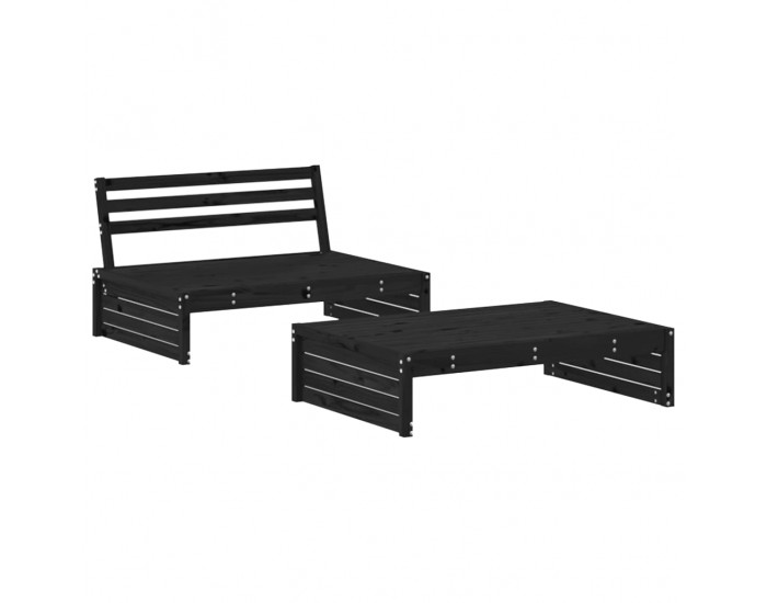 Sonata Set mobilier de grădină cu perne, 2 piese, negru, lemn masiv