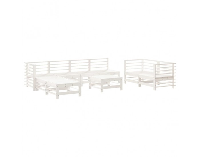 Sonata Set mobilier de grădină, 9 piese, alb, lemn masiv pin