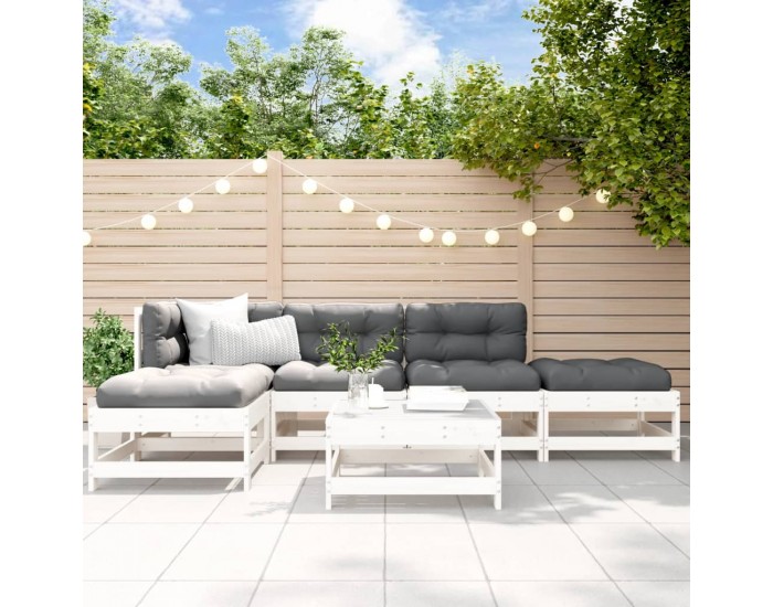 Sonata Set mobilier de grădină, 6 piese, alb, lemn masiv pin