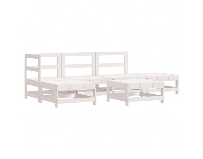Sonata Set mobilier de grădină, 6 piese, alb, lemn masiv pin