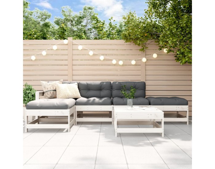 Sonata Set mobilier de grădină, 6 piese, alb, lemn masiv pin