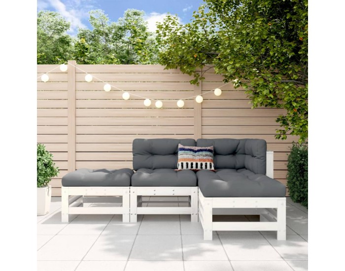 Sonata Set mobilier relaxare de grădină, 4 piese, alb, lemn masiv pin