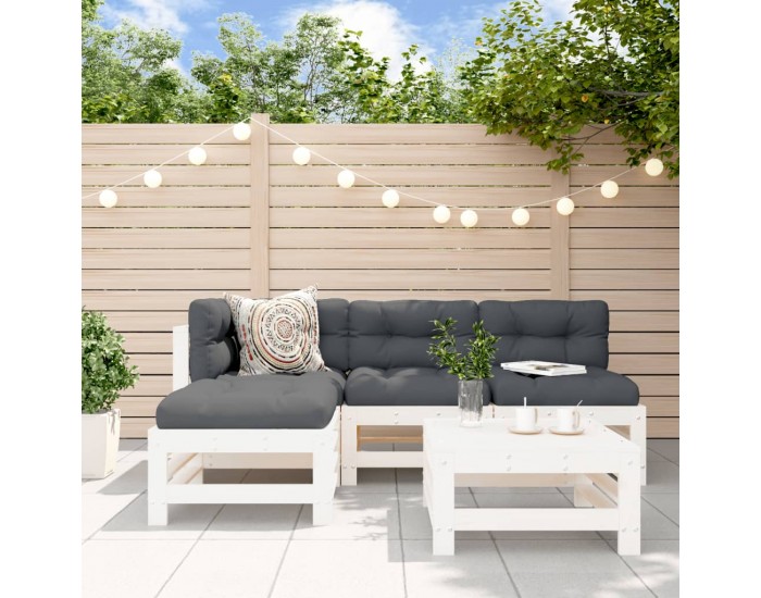 Sonata Set mobilier relaxare de grădină 5 piese alb lemn masiv de pin