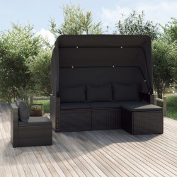 Sonata H Градински диван от 4 части с възглавници, черен, полиратан - Seturi pentru exterior