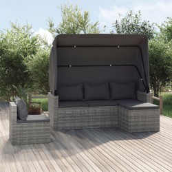 Sonata H Градински диван с възглавници от 4 части сив полиратан - Seturi pentru exterior