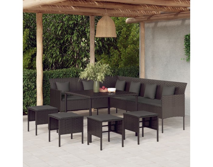 Sonata Set mobilier de grădină cu perne, 6 piese, negru, poliratan
