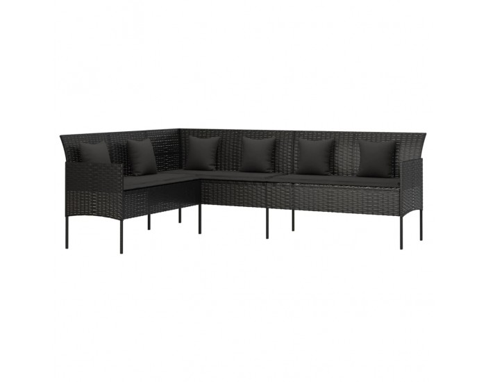 Sonata Set mobilier de grădină cu perne, 6 piese, negru, poliratan