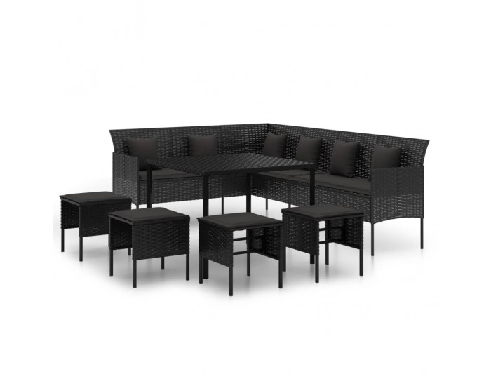 Sonata Set mobilier de grădină cu perne, 6 piese, negru, poliratan
