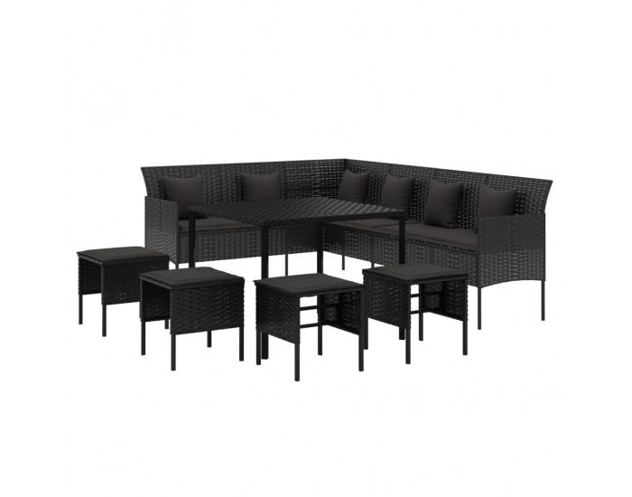 Sonata Set mobilier de grădină cu perne, 6 piese, negru, poliratan