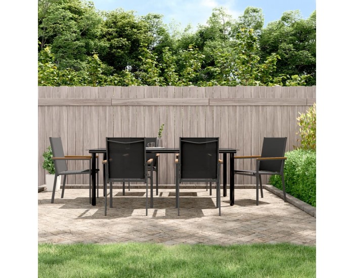 Sonata Set mobilier de grădină, 7 piese, negru, textilenă și oțel