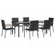 Sonata Set mobilier de grădină, 7 piese, negru, textilenă și oțel