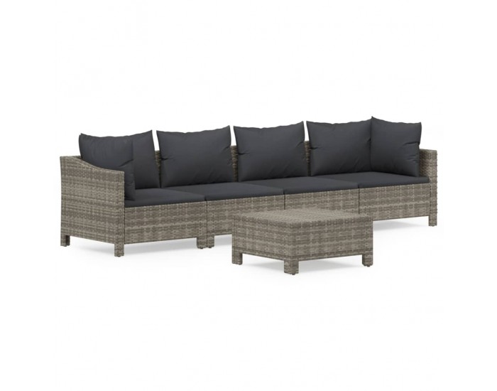 Sonata Set mobilier de grădină cu perne, 5 piese, gri, poliratan