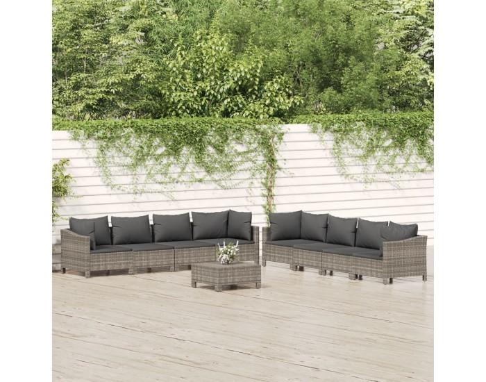 Sonata Set mobilier de grădină cu perne, 9 piese, gri, poliratan