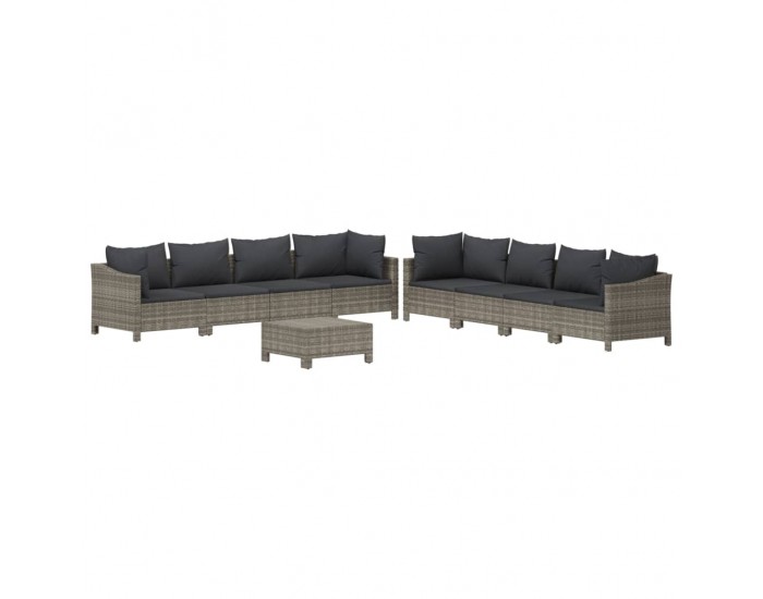 Sonata Set mobilier de grădină cu perne, 9 piese, gri, poliratan