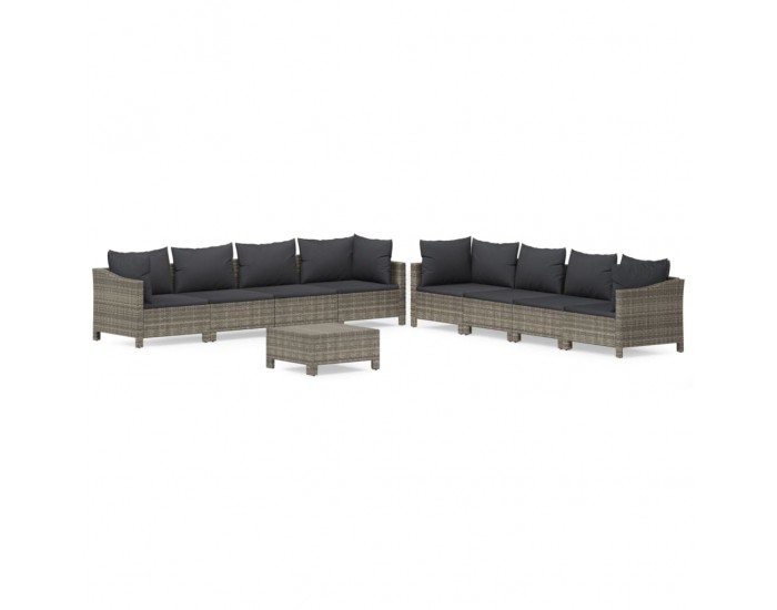Sonata Set mobilier de grădină cu perne, 9 piese, gri, poliratan