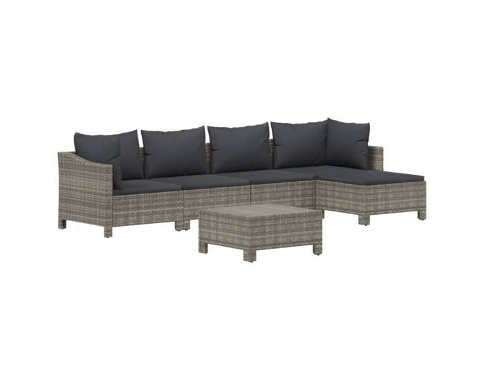 Sonata Set mobilier de grădină cu perne, 6 piese, gri, poliratan