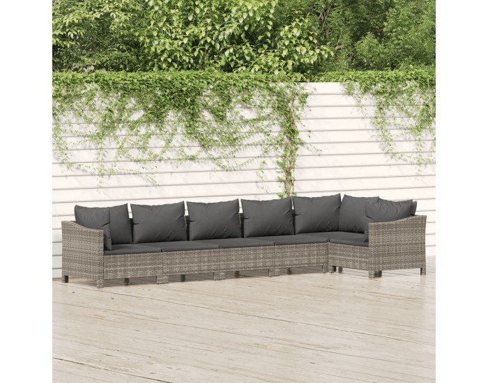 Sonata Set mobilier de grădină cu perne, 6 piese, gri, poliratan