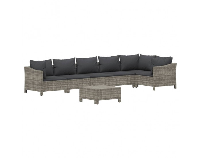 Sonata Set mobilier de grădină cu perne, 7 piese, gri, poliratan