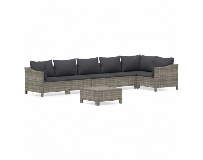 Sonata Set mobilier de grădină cu perne, 7 piese, gri, poliratan