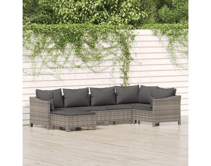 Sonata Set mobilier de grădină cu perne, 6 piese, gri, poliratan