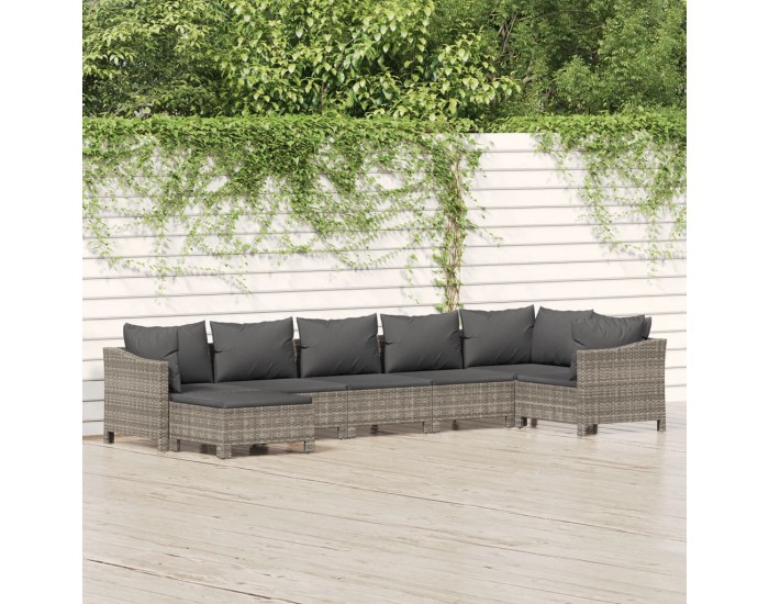 Sonata Set mobilier de grădină cu perne, 7 piese, gri, poliratan