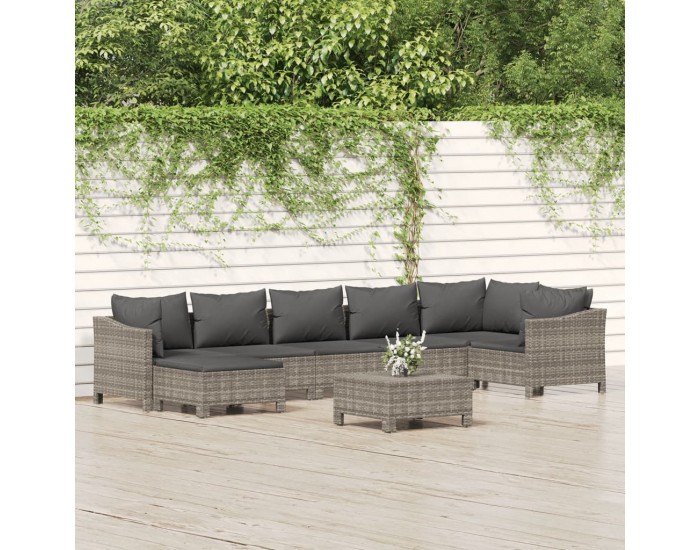 Sonata Set mobilier de grădină cu perne, 8 piese, gri, poliratan