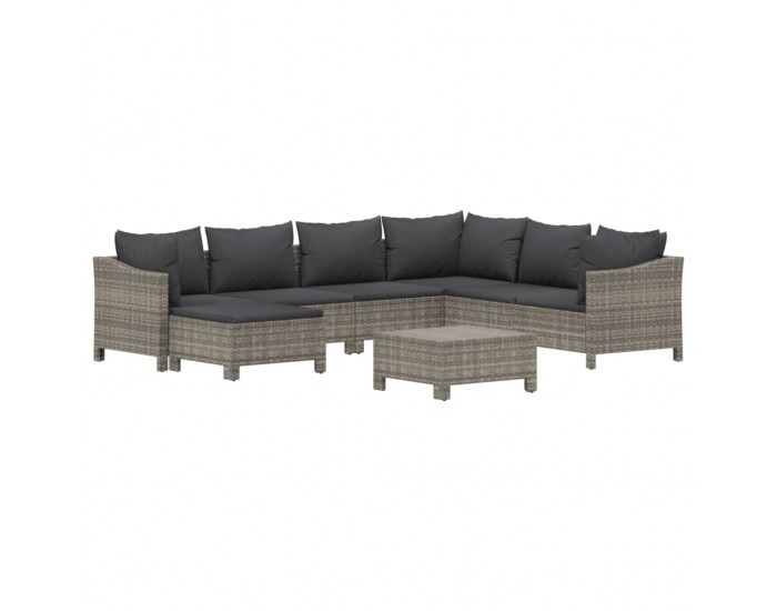 Sonata Set mobilier de grădină cu perne, 8 piese, gri, poliratan