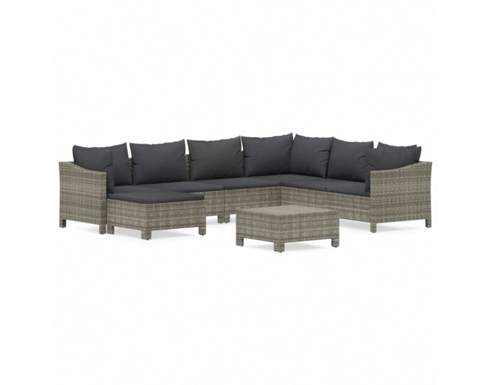 Sonata Set mobilier de grădină cu perne, 8 piese, gri, poliratan