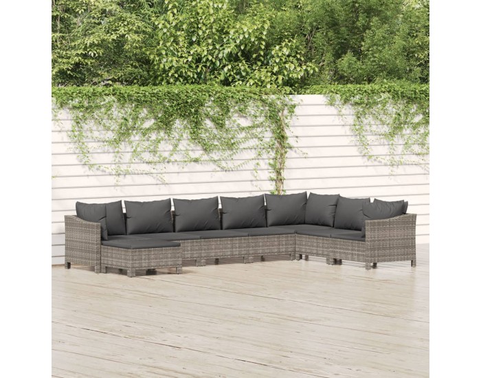 Sonata Set mobilier de grădină cu perne, 8 piese, gri, poliratan