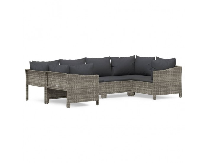 Sonata Set mobilier de grădină cu perne, 6 piese, gri, poliratan