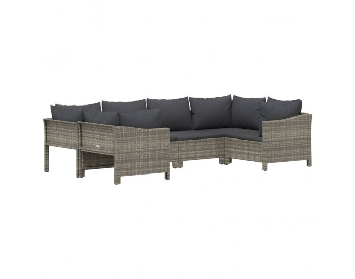 Sonata Set mobilier de grădină cu perne, 6 piese, gri, poliratan