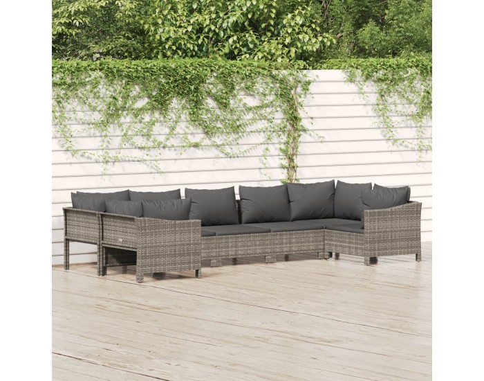 Sonata Set mobilier de grădină cu perne, 7 piese, gri, poliratan
