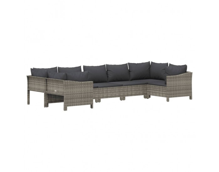 Sonata Set mobilier de grădină cu perne, 7 piese, gri, poliratan