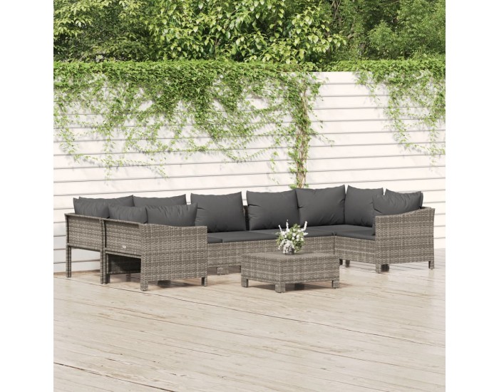 Sonata Set mobilier de grădină cu perne, 8 piese, gri, poliratan