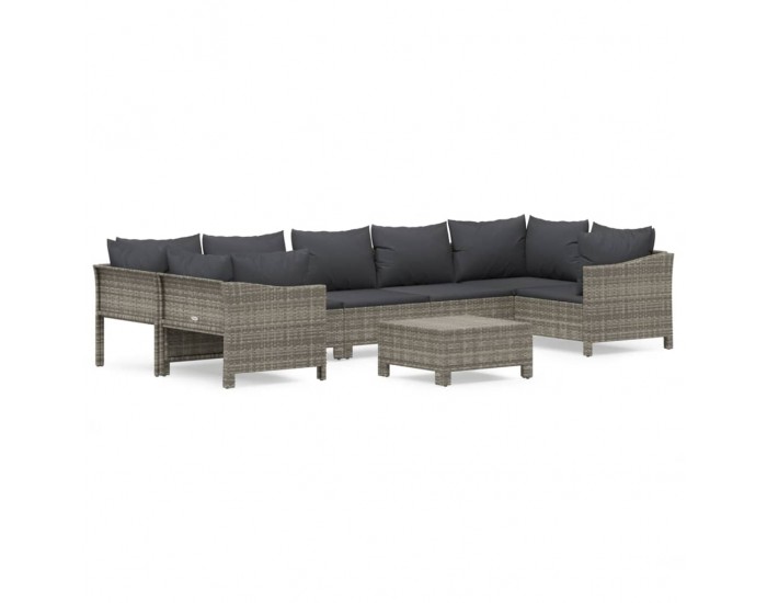 Sonata Set mobilier de grădină cu perne, 8 piese, gri, poliratan