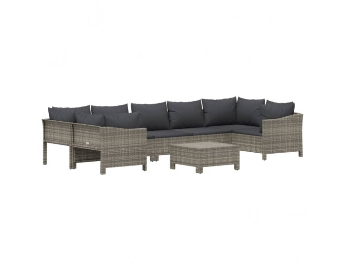 Sonata Set mobilier de grădină cu perne, 8 piese, gri, poliratan