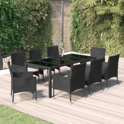 Sonata Set mobilier de grădină cu perne, 9 piese, negru, poliratan