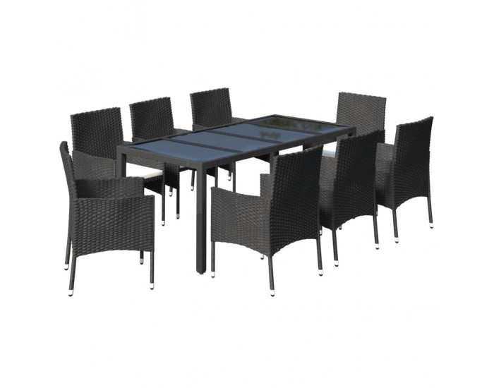 Sonata Set mobilier de grădină cu perne, 9 piese, negru, poliratan