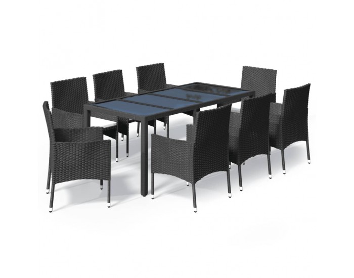 Sonata Set mobilier de grădină cu perne, 9 piese, negru, poliratan