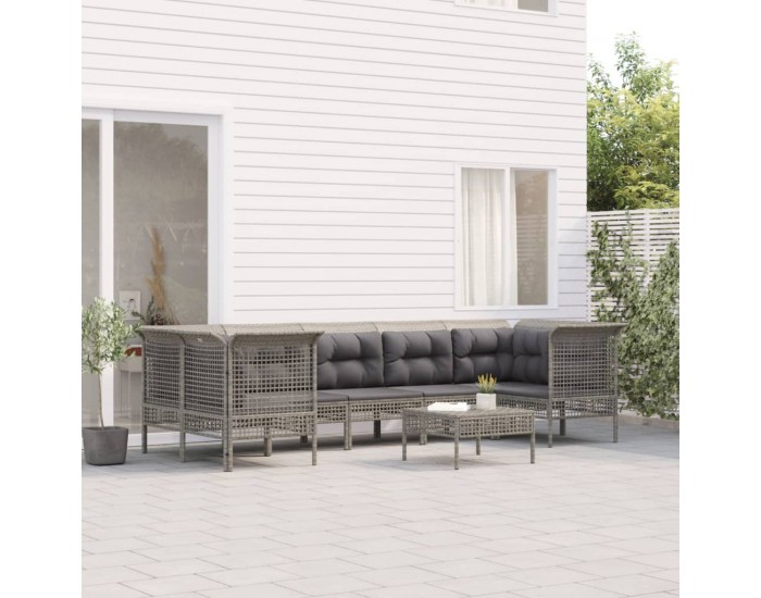 Sonata Set mobilier de grădină cu perne, 8 piese, gri, poliratan